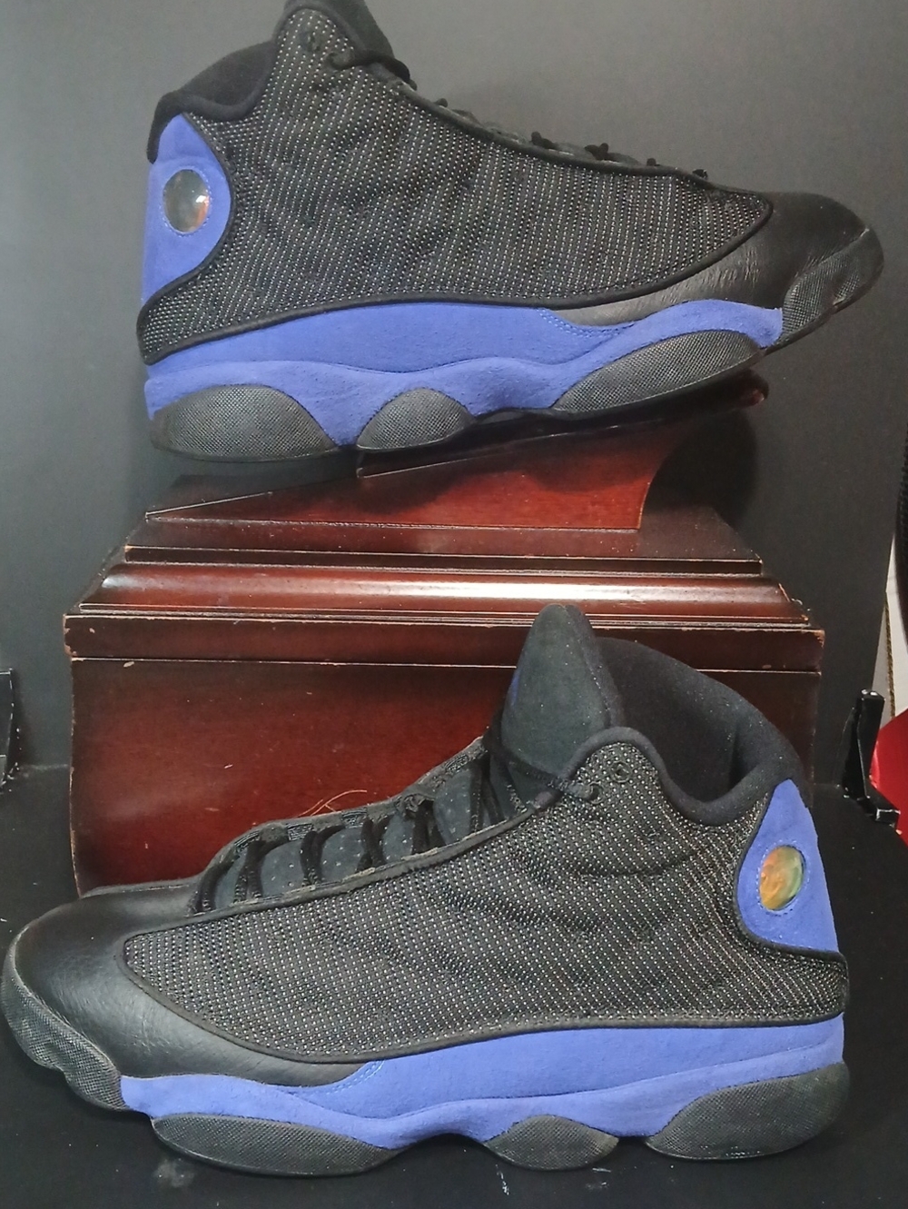 Jordan Men’s Athletic Shoes Black and Royal Blue Suede Accents